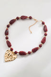 Textured Heart Pendant Beaded Necklace