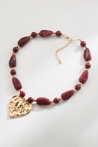 Textured Heart Pendant Beaded Necklace