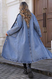 Long Sleeve Button-Front Denim Maxi Coat