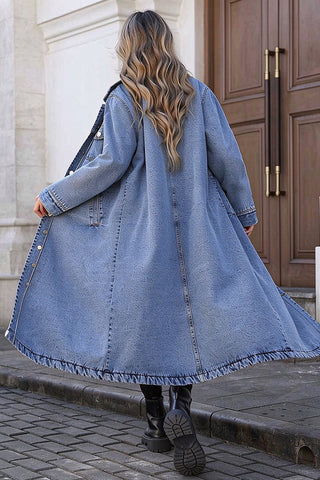Long Sleeve Button-Front Denim Maxi Coat