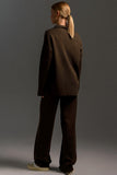 Knit Collared Top and Wide-Leg Pants Set