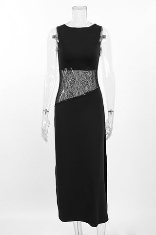 Sleeveless Lace Panel Midi Dress