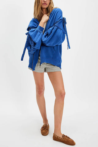 Tie-Sleeve Puff Zip-Up Hoodie