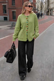 Colorful Button Crew Neck Knit Cardigan