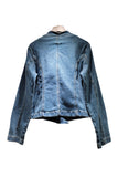 Double-Breasted Collarless Denim Jacket