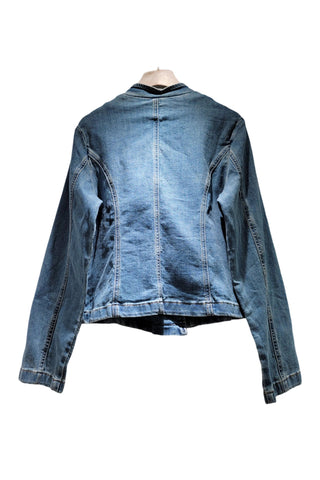 Double-Breasted Collarless Denim Jacket