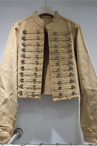 Button-Detail Cropped Denim Jacket