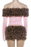 Faux Fur Off-Shoulder Mini Skirt Set
