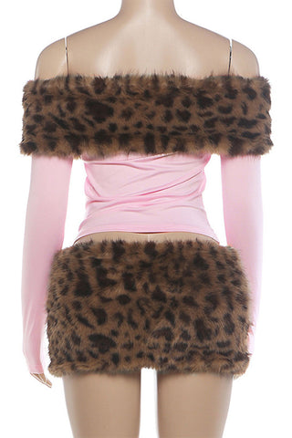 Faux Fur Off-Shoulder Mini Skirt Set