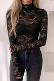 Floral Lace Mock Neck Long Sleeve Blouse