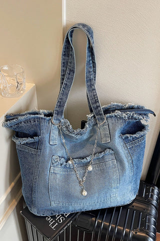 Distressed Patch Pocket Oversized Tote