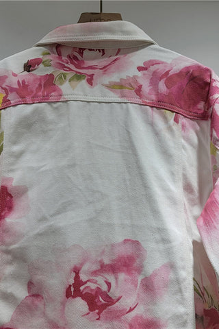 Floral Print Button-Front Denim Jacket