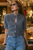 Mock Neck Short Sleeve Button Front Cardigan