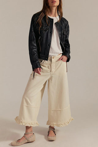 Ruffle Hem Wide-Leg Baggy Jeans
