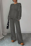 Striped Knit Crew Neck Pants Set