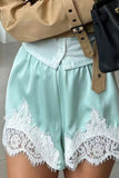 Lace Hem Elastic Waist Casual Shorts