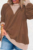 Textured V-Neck Color Block Sweatshirt