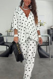 Polka Dot V-Neck Wide-Leg Pants Set