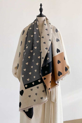 Heart Print Colorblock Square Scarf