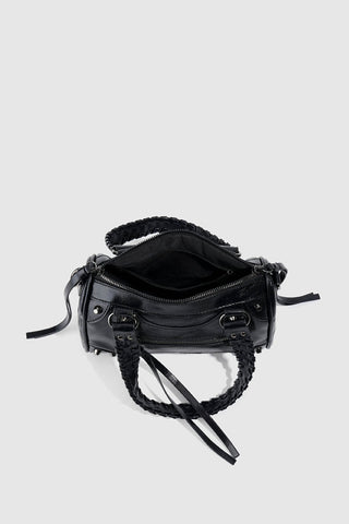 Braided Handle Studded Barrel Bag