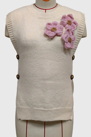 3D Floral Button-Side Sweater Vest