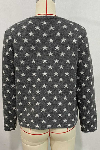 Star Pattern Button-Front Knit Cardigan