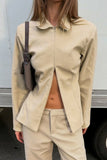 Zip-Front Collared Long Sleeve Blouse