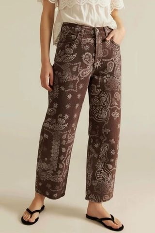 Paisley Print Wide Leg Casual Pants
