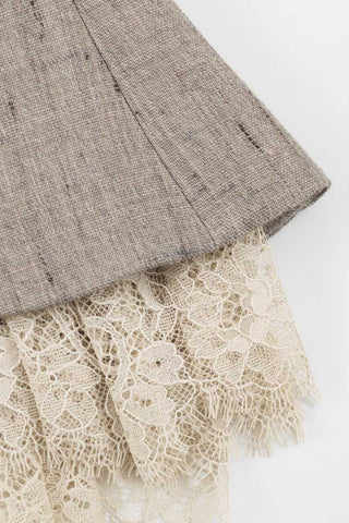 Collarless Button-Front Lace Trim Jacket