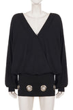 V-Neck Long Sleeve Grommet Mini Casual Dress
