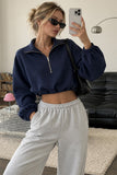 Zipper Collar Crop Sweatshirt