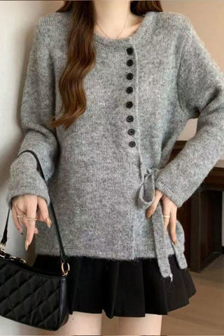 Button-Front Tie-Waist Knit Cardigan
