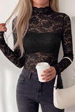 Floral Lace Mock Neck Long Sleeve Blouse