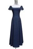 Polka Dot Square Neck Cap Sleeve Midi Dress