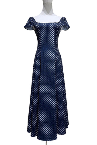Polka Dot Square Neck Cap Sleeve Midi Dress