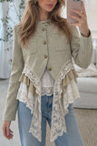 Lace Trim Mock Neck Button Front Jacket