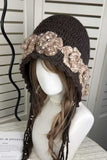 Crochet Floral Applique Beaded Tie Hat