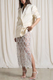 Sequin Beaded Sheer Midi Skirt