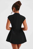 Deep V-Neck Cap Sleeve Flare Mini Dress