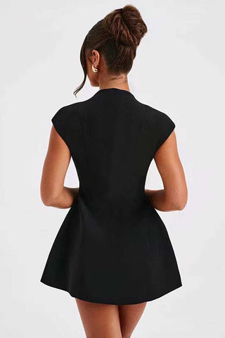 Deep V-Neck Cap Sleeve Flare Mini Dress