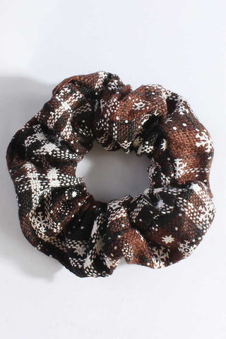 Plaid Snowflake Print Scrunchie