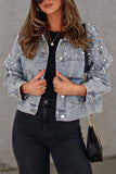 Pearl Star Embellished Distressed Denim Jacket