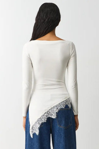 Ruched Long Sleeve Lace Trim Top