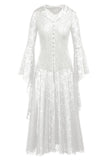 Lace Bell Sleeve Button-Front Maxi Casual Dress