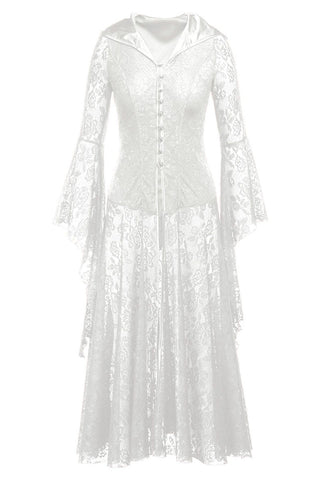 Lace Bell Sleeve Button-Front Maxi Casual Dress