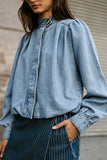 Stand-Collar Button-Front Denim Jacket