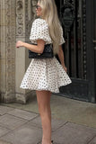 Puff-Sleeve Polka Dot Mini Dress