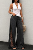 Sheer Floral Lace Side Wide Leg Jeans