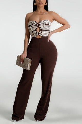Strapless Jumpsuit with Geometric Design
