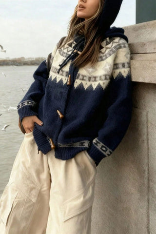 Fair Isle Hooded Toggle Cardigan